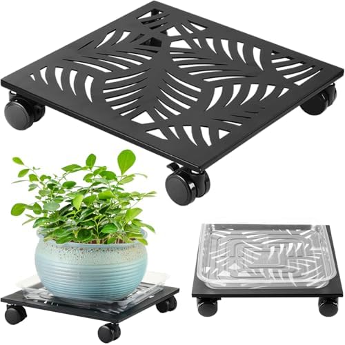 1 Pack 13.5" Metal Square Plant Caddy with Wheels Large Iron Rolling Plant Stand with Casters Heavy-Duty Plant Dolly Coaster Plant Pot Mover Roller Base for Indoor Outdoor, Black
