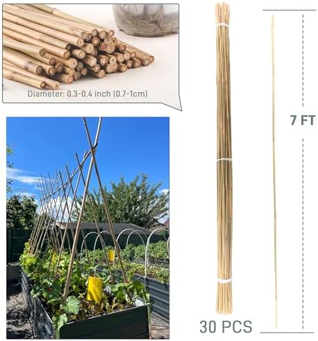 30Pcs / 7ft Bamboo Plant Stakes for Indoor Outdoor Plants, Garden Plant Support Sticks, Poles for Tomato Vegetables Beans Trees Potted Climbing Plants(0.32''-0.4'')