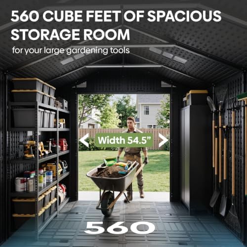 8x10 Ft Outdoor Storage Shed with Floor for Backyard, Patio, Lawn, Black