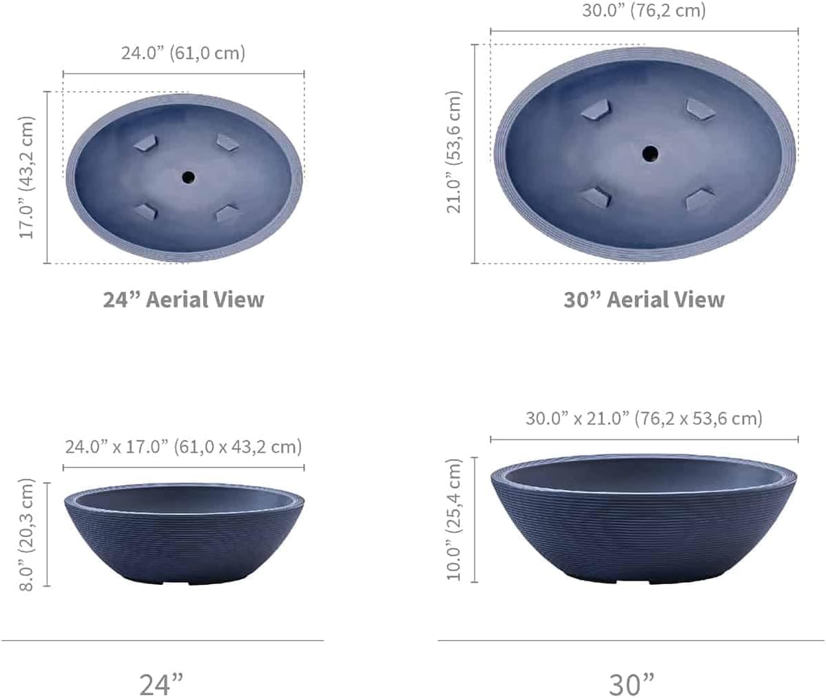 Crescent Garden Delano Oval Planter Bowl, Succulent Garden, Unique Indoor/Outdoor Double-Walled Plant Bowl with Plug- Oval Shape - 24" L x 17" W x 8" H (Old Bronze)