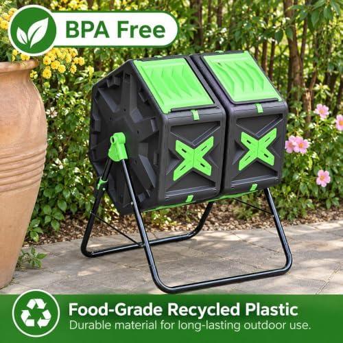 Compost Tumbler Bin, 140L Dual Chamber Outdoor Composter