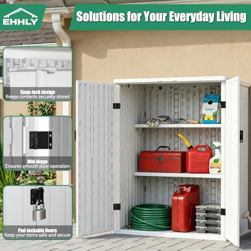 Heavy Duty Small Storage Cabinet Outdoor Weatherproof, 14 Cuft Garage Storage Cabinet with 2 Adjustable Shelves, Lockable Kitchen Pantry Closer Organizer, 31Wx23Lx34H, Polar White
