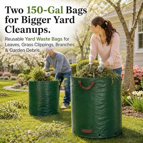 150 Gal Oversized Reusable Yard Waste Bags, 2-Pack, Leaf and Lawn Cleanup