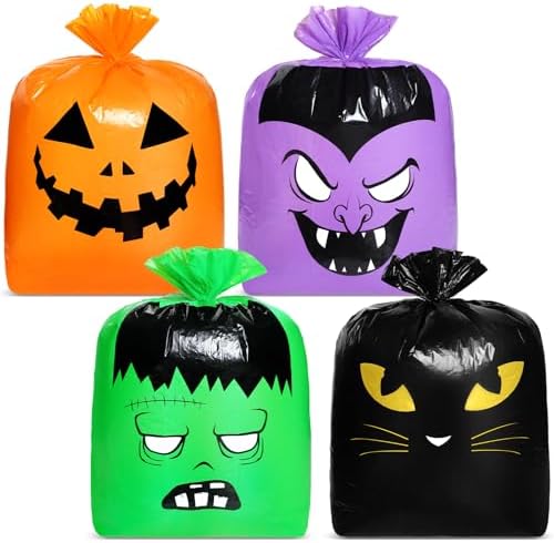 Qilery 4 Pcs Halloween Leaf Bags, Pumpkin Lawn Trash Bags with Twist Ties