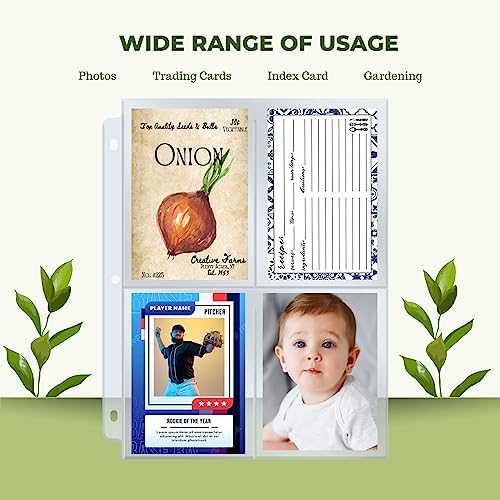 Performore Seed 400 Storage Organizer Sleeves (3.5" x 5.25") – 4 Pocket Garden Seed Organizer Fits Standard 3-Ring Binders – for Seed Packets, Coupons, Photos, and Cards – 50 Pack