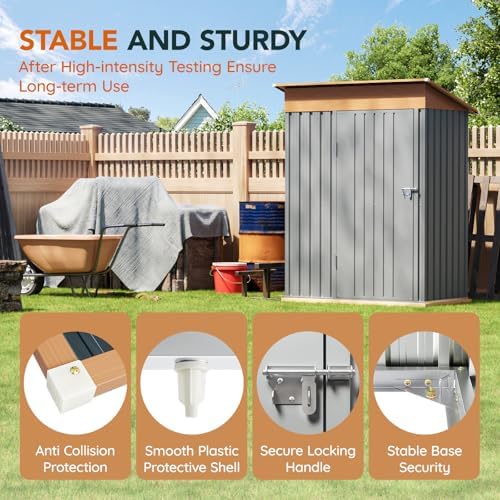 5x3FT Outdoor Storage Shed with Floor Frame,Matte Gray
