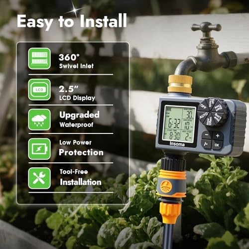 Sprinkler Timer with Brass Inlet, Water Timer for Garden Hose with Auto/Manual/Rain Delay Mode, Easy Setup Hose Timers for Lawn, Garden, Vacation Watering,1 Outlet