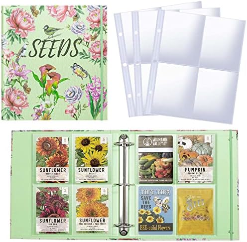 Seed Organizer Garden Seeds Storage Clear Sheet Protectors with 8.5x11 Binder, Seed Packet Organizer Kit