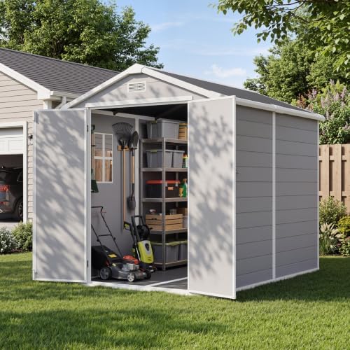 Aoxun 6x8 FT Outdoor Storage Shed, Resin Shed with Floor, Gray
