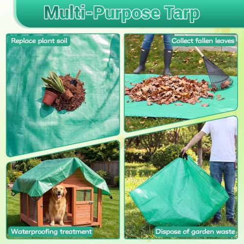 Garden Leaf Tarp 7x7ft Waterproof Sand Box Cover with 4 Reinforced Handles for Garden Backyard, Lawn Cleanup, Patio Furniture, Fire Pit, Camping Ground Landscaping Tarp