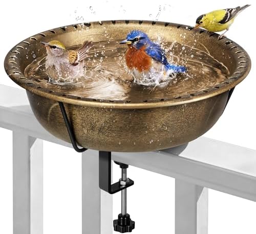 VIVOHOME Deck-Mounted Bird Bath with Adjustable Metal Clamp, Copper