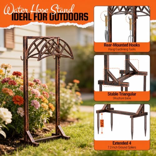 Garden Hose Holder Stand, Water Hose Reel Storage Rack (Antique Bronze, 1 Pack)