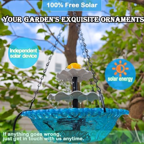 Solar Fountain for Bird Bath, Hanging Outdoor Water Feature with Solar Powered Cascade, Bird Bath Fountain for Garden Patio Yard Made of Transparent Acrylic Water Basin(Gary)