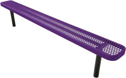 Heavy-Duty Outdoor Bench Thermoplastic Coated, Expanded Metal, Commercial-Grade Seating, Made in America (Inground Without Back, 8 Ft, Textured Purple)