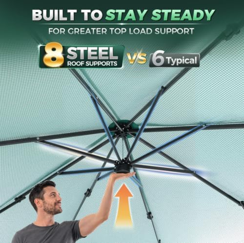 Ohuhu 6×8 ft Walk in Pop Up Greenhouse UPGRADED WIND-READY One-Push Frame