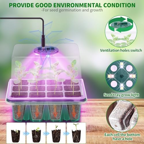 Seed Starter Trays with Grow Light Kit, 4 Pack Plant Greenhouse Propagator