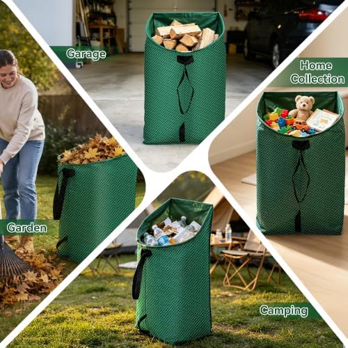 Reusable Yard Waste Bags 72 Gallon, Garden Lawn and Leaf Collector Bags Dustpan-Type with Gardening Gloves, Heavy Duty Waste Container for Leaves Garss Clippings Trash Debris (2 Pack)