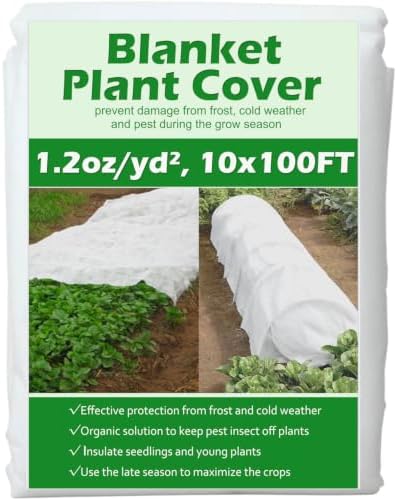 Plant Covers Freeze Protection 10 ft x 100 ft Floating Row Cover 1.2oz/yd² Garden Fabric Plant Cover for Winter Frost/Sun Pest Protection (10FT X 100FT)