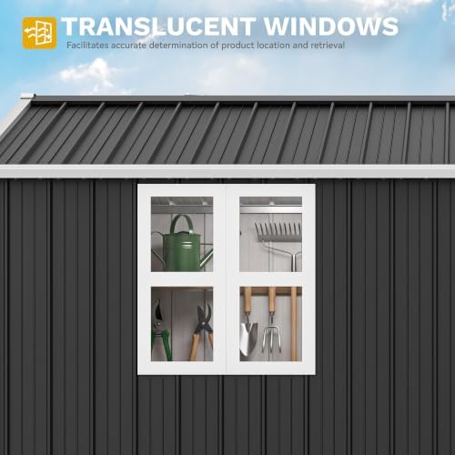 DWVO 12' x 8' Outdoor Metal Storage Shed with Windows & 3 Lockable Doors