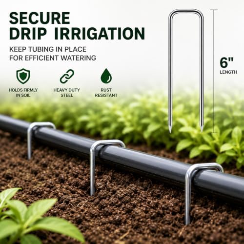 Landscape Staples 6 Inch 300 Pack, Galvanized Garden Stakes