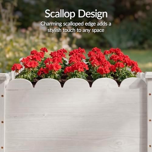 Best Choice Products Raised Garden Bed, Scalloped Design, Elevated Wood Planter Box Stand for Backyard, Patio, Balcony with Bed Liner, 48 x 24 x 30 Inches, 200 Pound Capacity - White