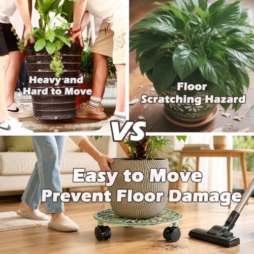 2 Pack 11 In Rolling Plant Stand with Wheels Metal Plant Caddy with Wheels