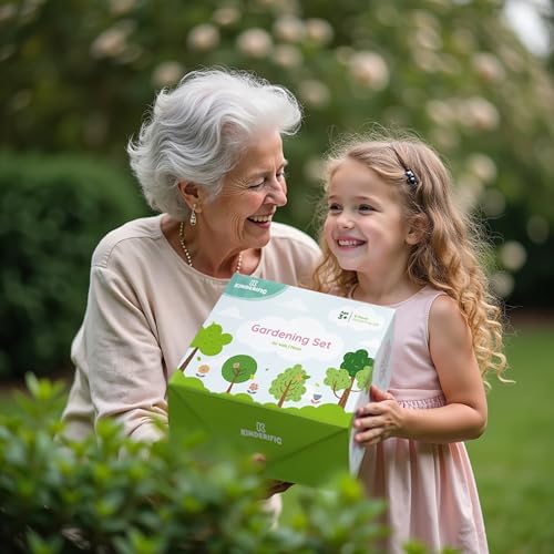 Gardening Set, Tool Kit, for Kids, STEM, Includes Tote Bag, Spade, Watering Can, Rake, Fork, Trowel and Gloves (Petal)