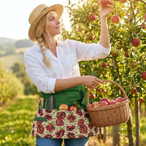 Gardening Apron Women, Half Floral Serve Garden Apron with 8 Pockets
