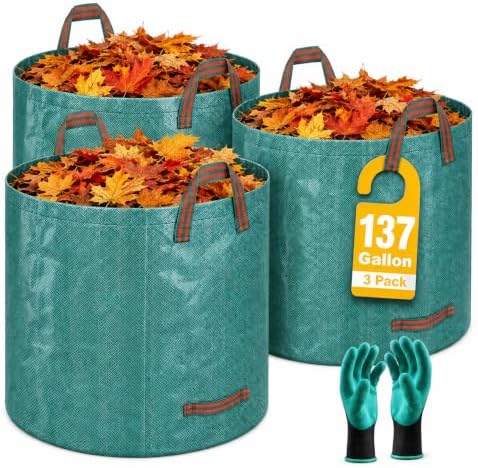 3-Pack 137 Gallon Recycling Reusable Leaf Bags for Lawn Yard