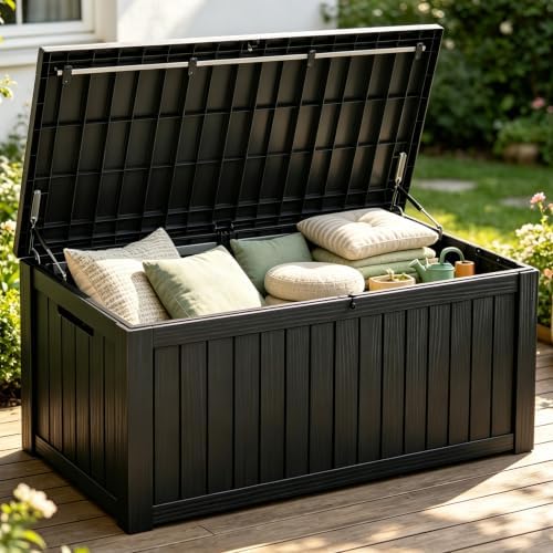 Fancyango 250 Gallon Large Outdoor Storage Deck Box Waterproof, Black