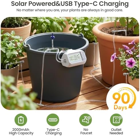 Auto Irrigation System, Battery Power Drip Watering System with Programmable Timer & Anti-Siphon Valve for 15 Indoor Outdoor Potted Plants