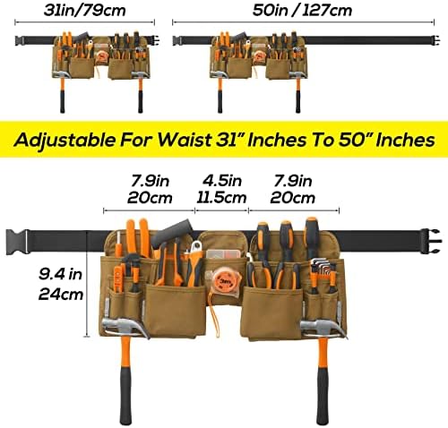 19 Pocket Tool Belts with Quick Release Buckle, Adjustable Utility Belt,Work Apron for Men and Women,for Garden,Electrician,Carpenter,Construction,Gifts(Khaki)