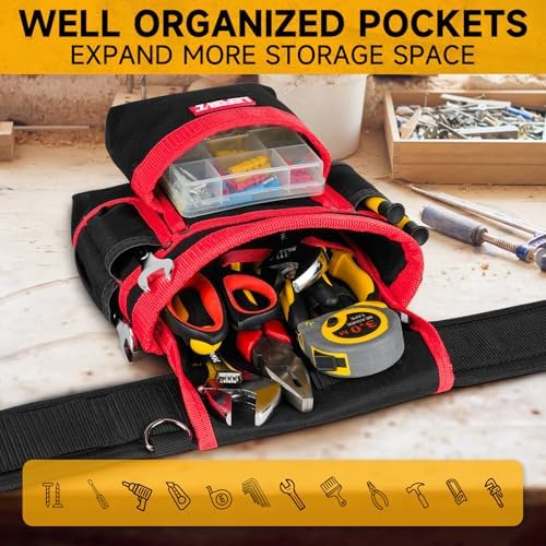 Tool Belt with 4 D-Rings,27-Pockets Tool Belts for Men,Construction