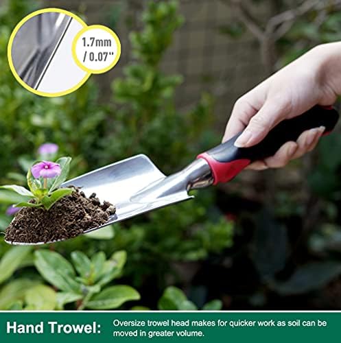 Garden Tool Set 3 Pc, Cast-Aluminum Heavy Duty - Trowel, Rake, Red