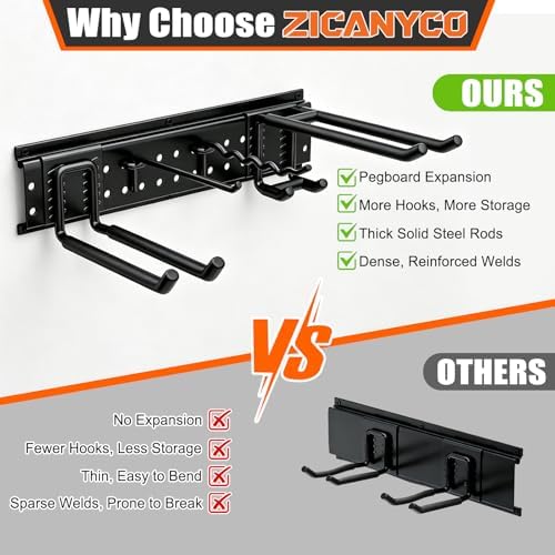 Garage Tool Organizer Wall Mount 99 inches with 18 Adjustable Heavy-Duty Hooks, Garage Organization, Garden Tool Storage Rack for Garage, Yard, and Shed, Holds Up to 750 lbs