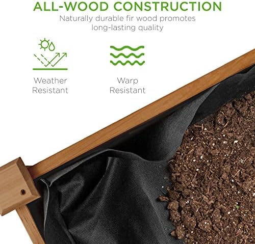 Best Choice Products 34x18x30in Raised Garden Bed, Elevated Wood Planter Box Stand for Kids, Backyard, Patio, Balcony w/Bed Liner, 150lb Capacity - Acorn Brown