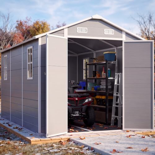 Quictent Outdoor Storage Shed 8x12FT with Floor, Resin Shed,7.6X11.4FT Base