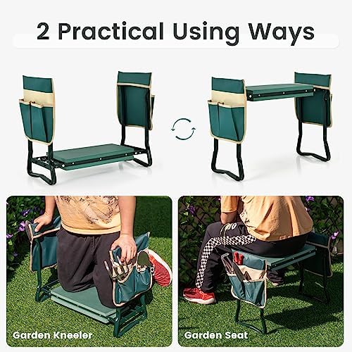 GIANTEX Garden Kneeler & Seat, Heavy-Duty Garden Bench, Green with 2 Bags