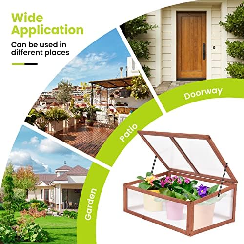 Portable Cold Frame for Winter Gardening, Mini Wooden Green House with Openable Top, Indoor Outdoor Cold Frames Raised Plants Bed Protection