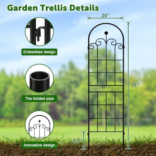 71x40in Rustic Iron Garden Trellis, Weatherproof Black Metal Arch Decorative Flower Support for Climbing Outdoor Plants, Roses, Ivy, Vegetables, Anti-Rust Heavy Duty Plant Stakes