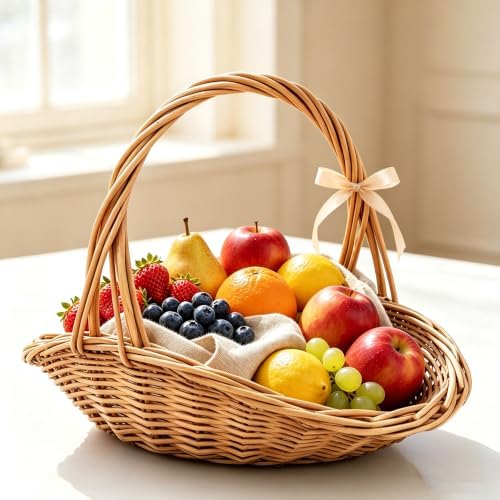 Handwoven Wicker Harvest Basket with Handle, Garden Basket for Harvesting Vegetables Baskets for Garden,Fruit,Vegetables (Small)