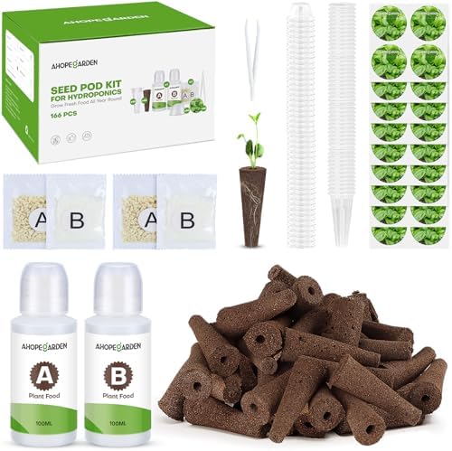 166PCS Hydroponic Pods Herb Kit: Grow Anything Kit With 600ml A&B Plant Food, 40 Grow Sponges, 40 Baskets, 40 Domes, 40 Labels, 1 Tweezer - Hydroponics Supplies for Aerogarden & Most Brand