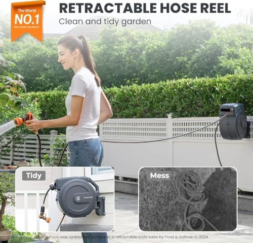 Giraffe Tools Retractable Garden Hose Reel Auto Rewind Wall Mount 5/8" 95FT