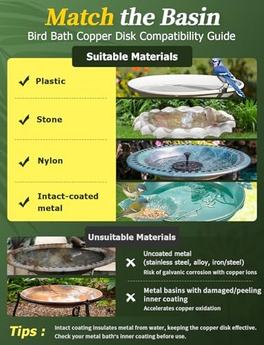 Mellbree 4-Pack Bird Bath Copper Disc, 0.6mm Reinforced 99.99% Pure Copper Cleaning Disk with Triple-Point Support Help Keep Water Clean All-Season (Sunflower)