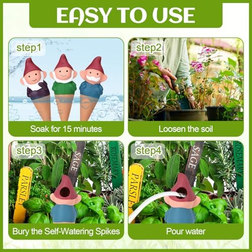 Teenyyou 7 Pcs Terracotta Watering Spikes, Gnome Plant Self-Watering Globes