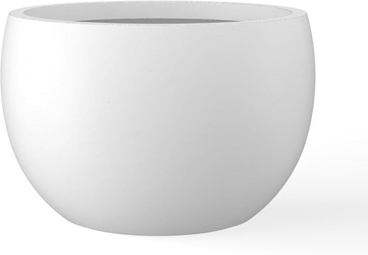 Kante 19.9" Dia Round Concrete Planter, Outdoor/Indoor Large Bowl Plant Pots with Drainage Hole and Rubber Plug for Garden Patio Balcony Home, Pure White