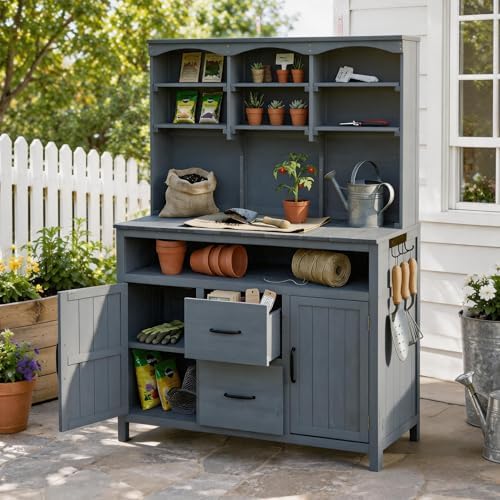 Outdoor Potting Bench with Large Worktop and Fir Wood Frame
