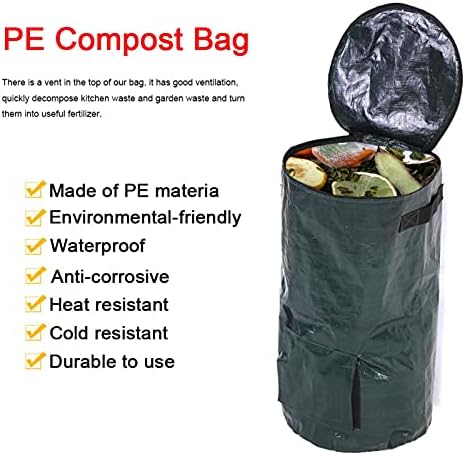 Collapsible Compost Bag, 13.8 x 23.6 inch Organic Waste Kitchen Garden Yard Compost Bag PE Cloth Planter Lawn and Leaf Bags Garden Bag Yard Waste Bag(13.8 x 23.6 inch)