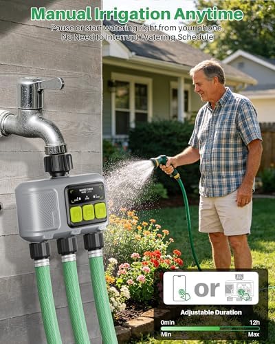 WiFi Water Timer 3 Outlet for Garden Hose, Smart Sprinkler Controller with 984ft RF Range, Smart Lawn Watering System Irrigation Timer, APP/Voice Control, Rain Delay, Manual Irrigation