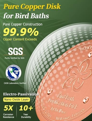 Mellbree 4-Pack Bird Bath Copper Disc, 0.6mm Reinforced 99.99% Pure Copper Cleaning Disk with Triple-Point Support Help Keep Water Clean All-Season (Flower)